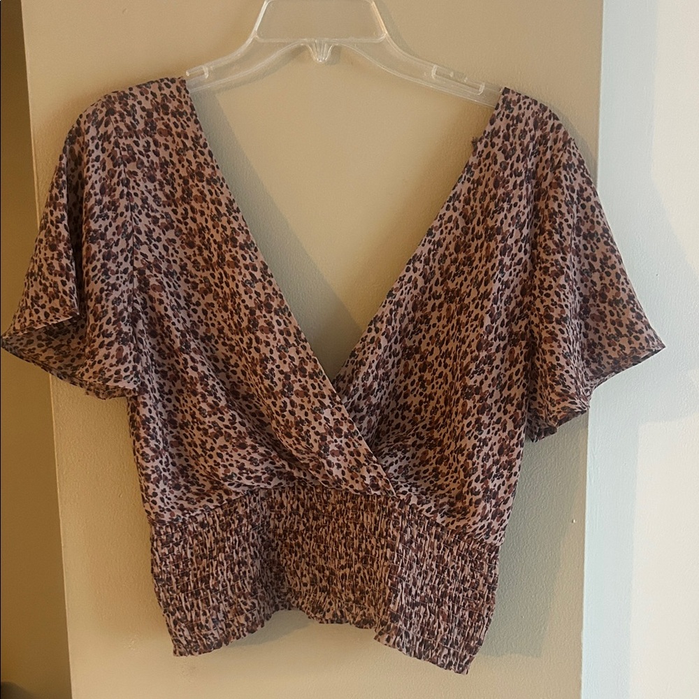 Paper Crane Mauve Leopard Print Wrap Blouse
